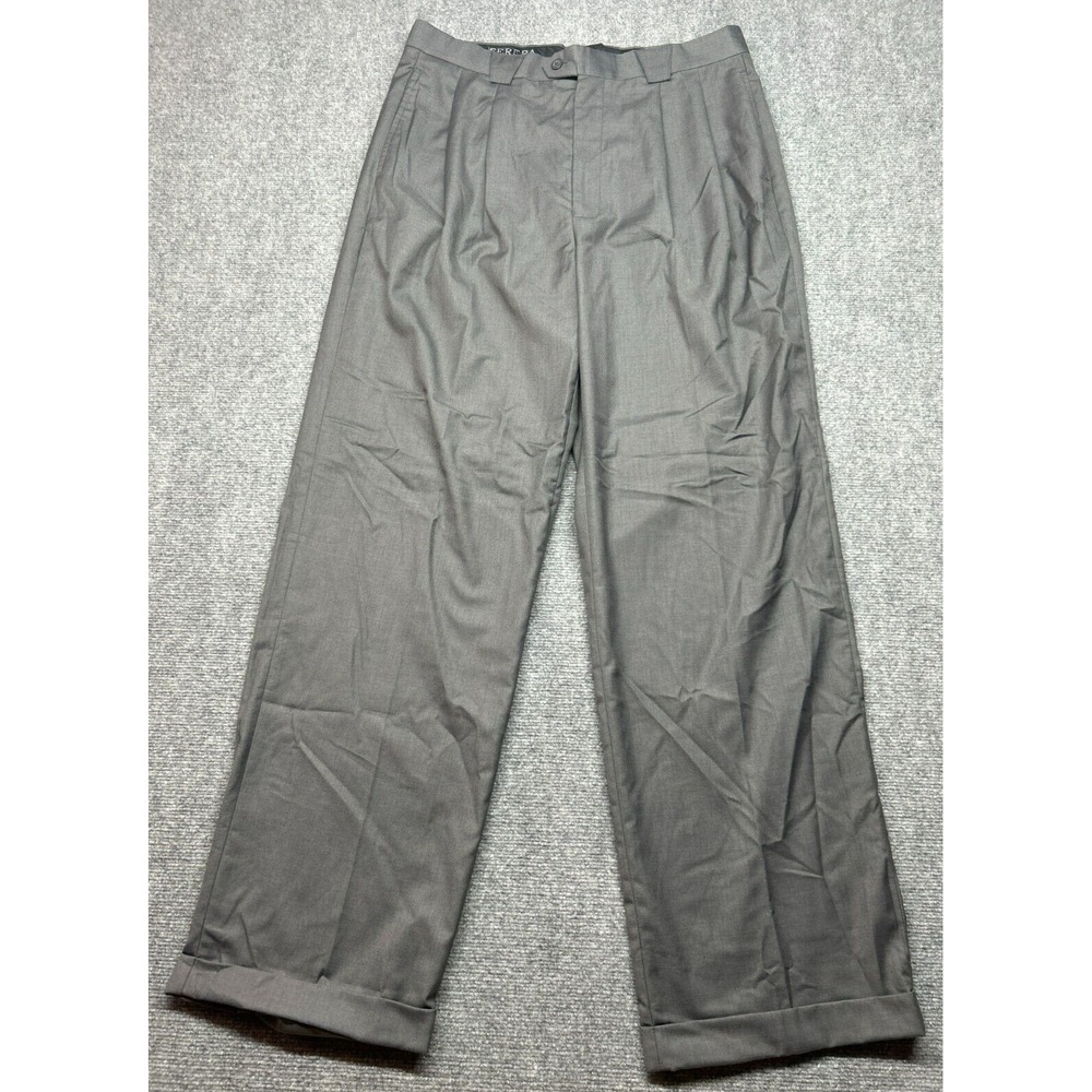 Ferera Dress Pants Mens L 36X34 Gray Solid JV002 Trouser Straight Leg New